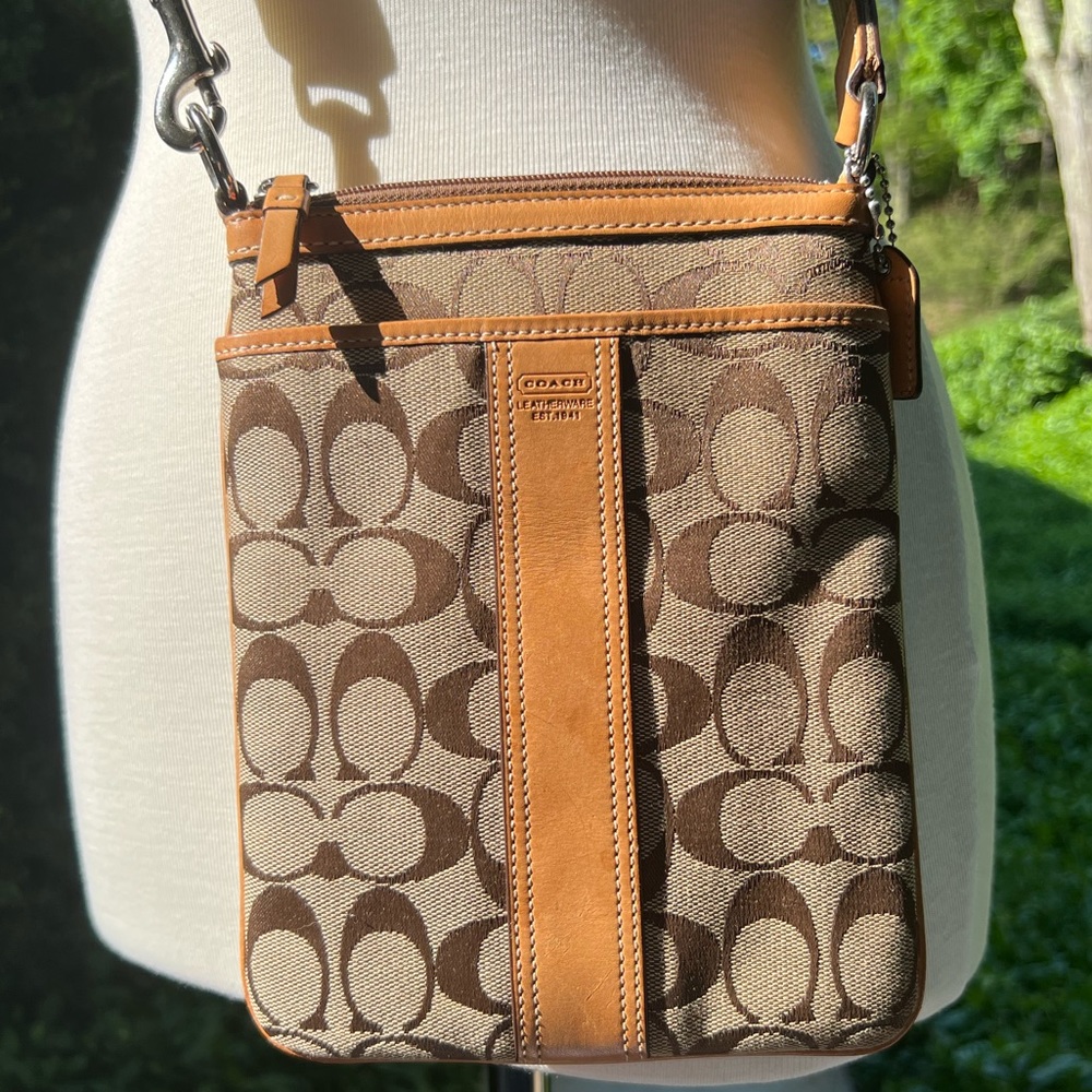 Coach Crossbody In Signature Textile Jacquard with Leather Trim EUC